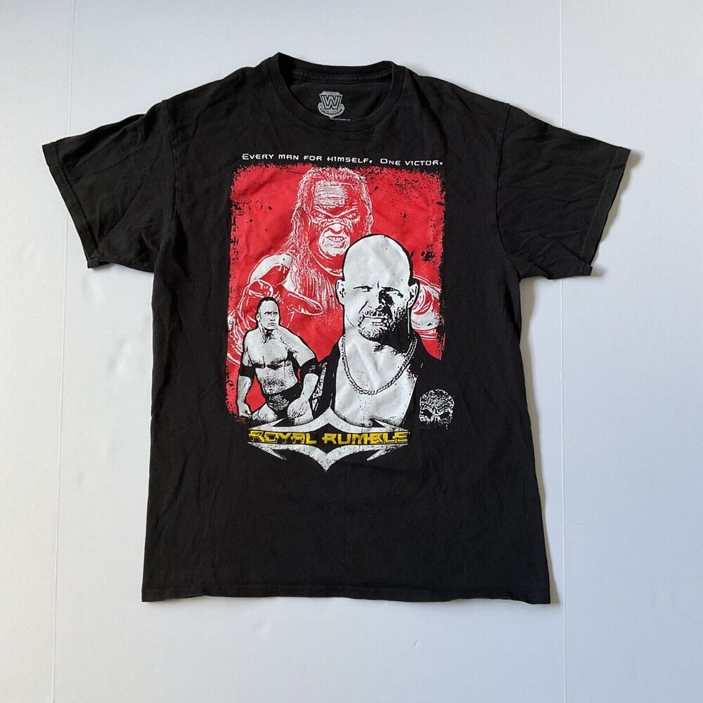 Royal Rumble Shirt Mens Medium‎ Black Short Sleeve Stone Cold The Rock Kane